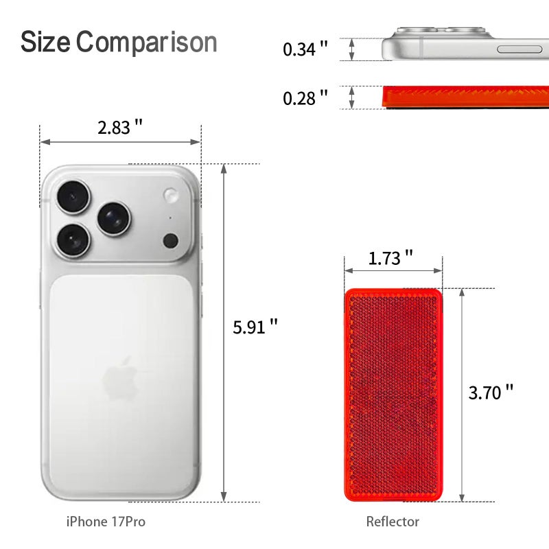 MFC PRO 2Pcs Plastic Rectangular Stick-on Reflector Sticker (Red, 3.70 x 1.73 in) - Image 3